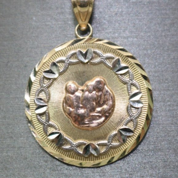14kt Tri-tone Circular Pendant with 14kt Tri-tone Hollow Trace Chain